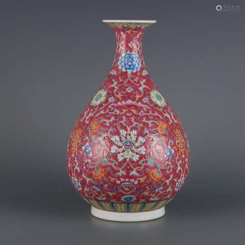 Carmine ground famille rose passion flower pattern jade pot ...