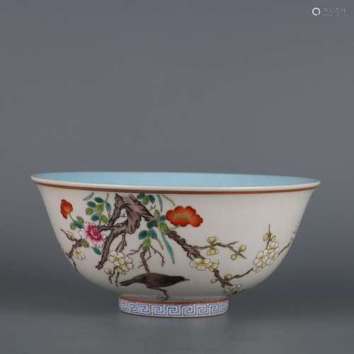 Poetry Bowl with Pastel Flower and Bird Pattern