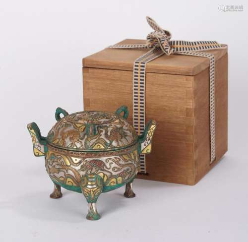 Chinese Bronze Censer with Gold and Silver Inlays