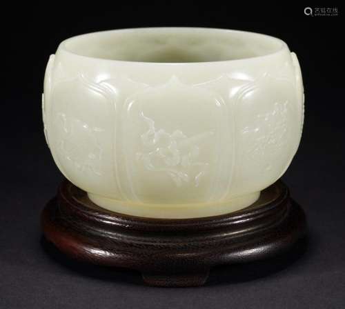 Chinese Qing White Jade Eight Treasures Bowl