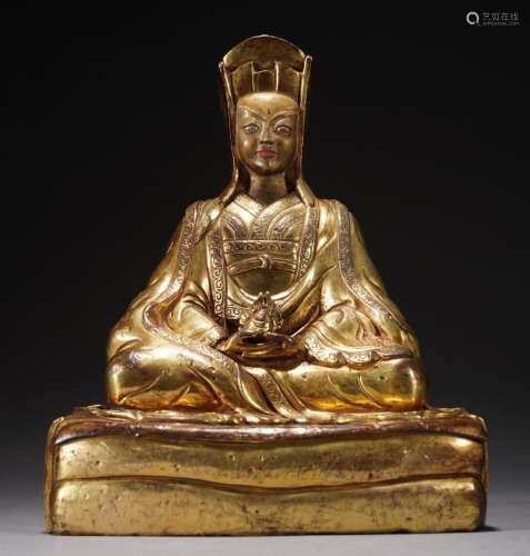 17/18th C. Tibetan Gilt bronze Figure of Seated Lama