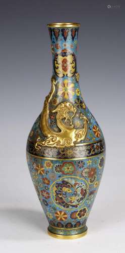 Chinese Qing Cloisonné Enamel Chilong Pattern Vase
