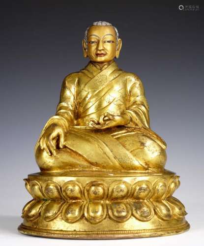18th C. Tibetan Gilt-Bronze Figure of a Seated Guru