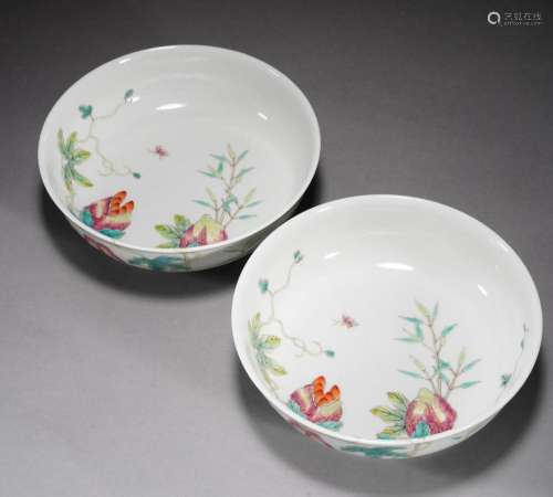 Chinese Qing Pair Of Famille Rose Pomegranate Dishes