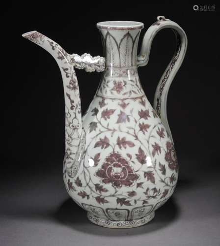 Chinese Ming Underglaze Red Peony Ewer