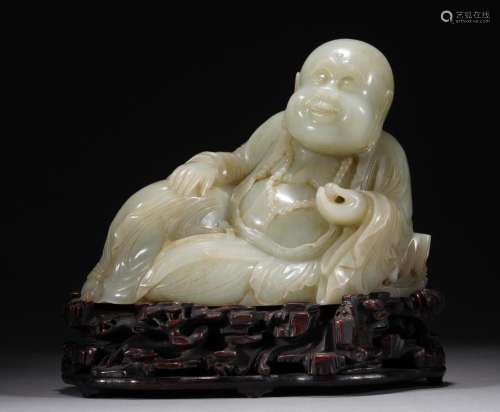 Qing White Jade Maitreya Buddha Statue