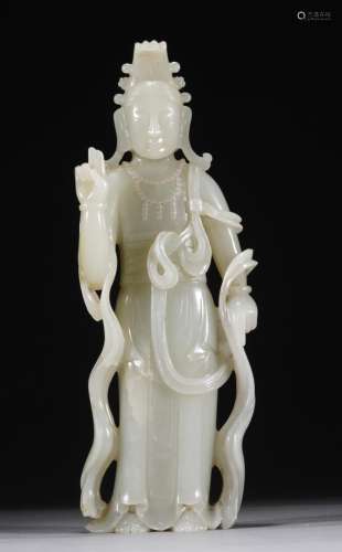 Qing White Jade Avalokiteshvara Standing Statue