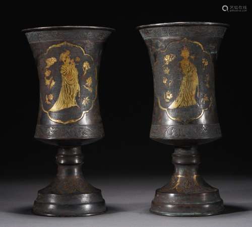 Pair of sterling Silver Gilt Lady Stem Cups