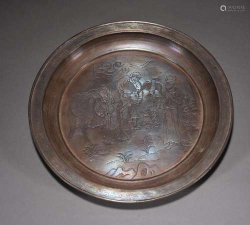 Chinese Sterling Silver Character Story Plate