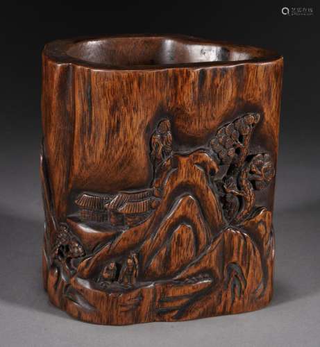 Agarwood Carved Mountain Forest Brushpot