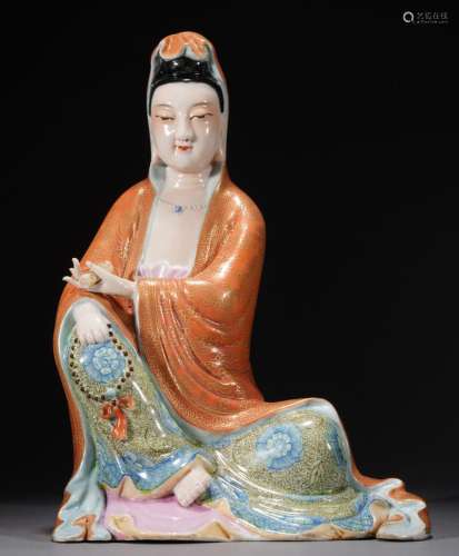 Famille Rose Seated Statue of Avalokiteshvara