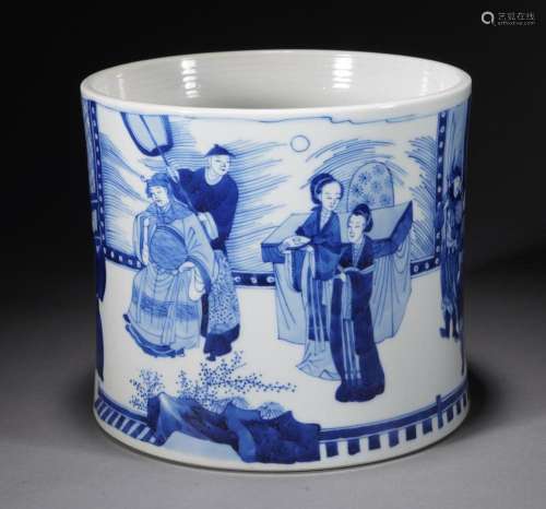 Chinese Qing blue and white character story brush holder