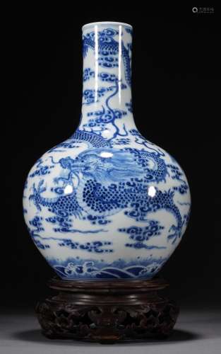 Chinese blue and white cloud dragon celestial vase