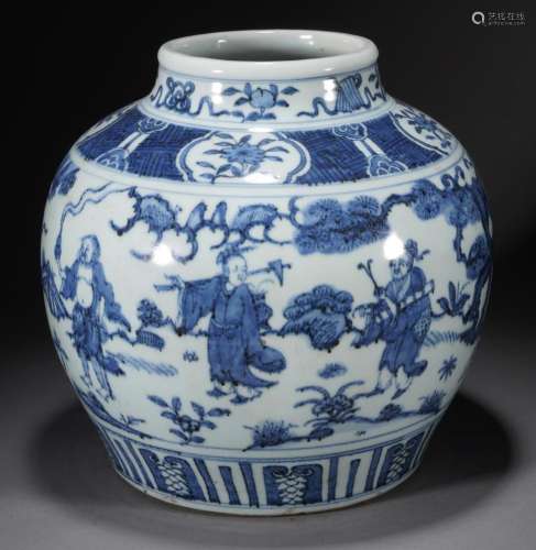 Chinese blue and white character story Jar