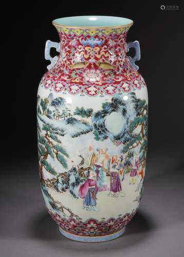 Chinese Qing Famille Rose Immortals Vase