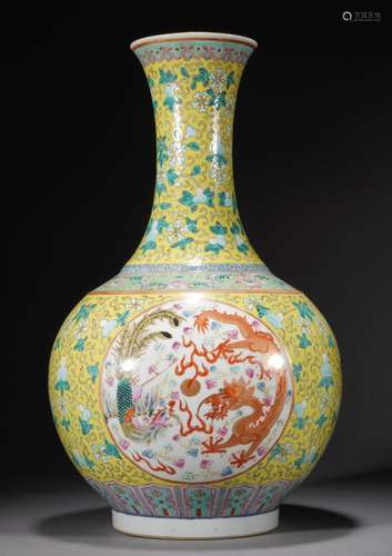 Chinese Qing Famille Rose Dragon and Phoenix Vase