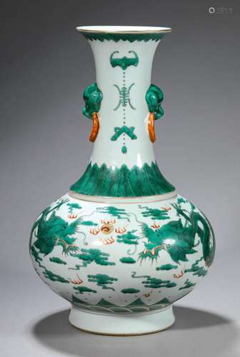 Chinese Green-Enameled Two-dragon Vase