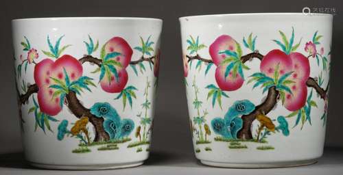 Pair of Chinese Famille Rose Peach flower Planters