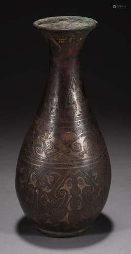 Chinese Bronze Gold and Silver Inlaid Vase