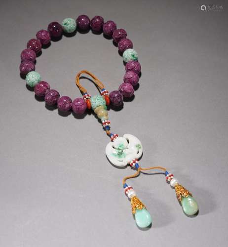 Chinese Qing Tourmaline Eighteen Bead Bracelet