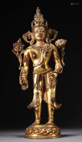 18/19th C. Nepalese Gilt bronze Lotus Hand Avalokiteshvara