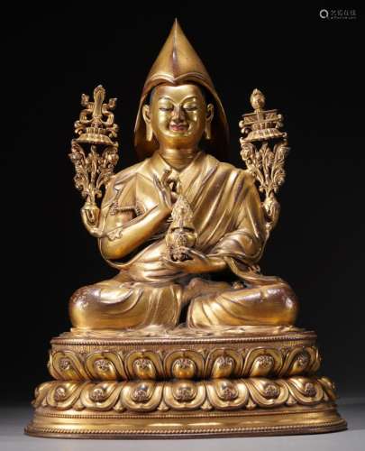 17/18th C. Gilt Bronze Figure of Tsongkhapa