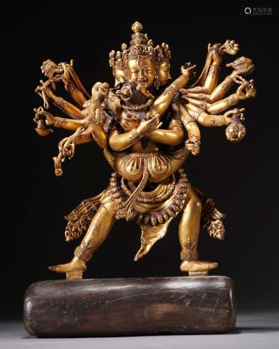 17/18th C. Tibetan Gilt Bronze Standing Statue of Heruka