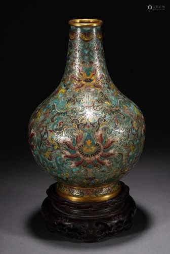Chinese Qing Enamel Gilt Buddhist Flower Vase