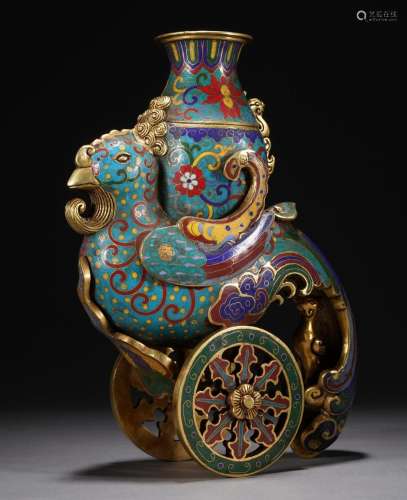 Chinese Qing Cloisonne Enamel Phoenix Vase
