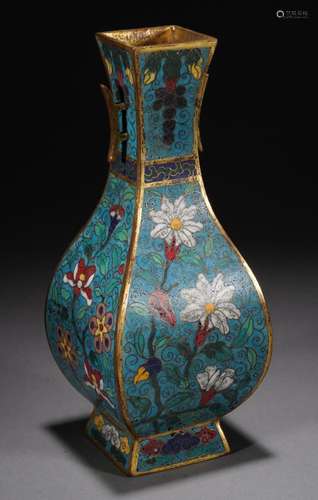 Chinese Qing Enamel Flower Square Vase