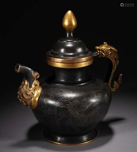 Chinese Gilt Bronze Chilong Holding Ewer