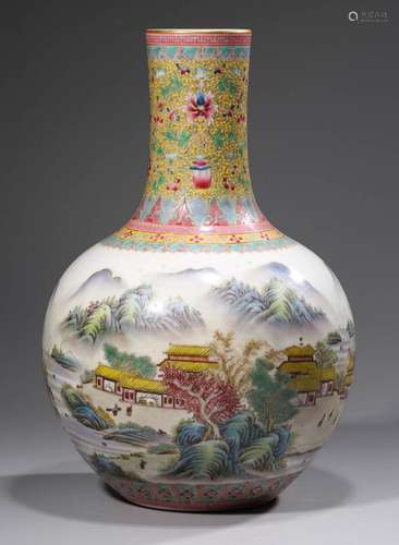 Chinese Famille Rose Landscape Celestial Vase