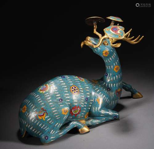 Chinese Qing Enamel Gilt Deer Ornament