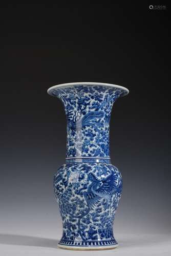 Chinese Qing blue and white phoenix Vase