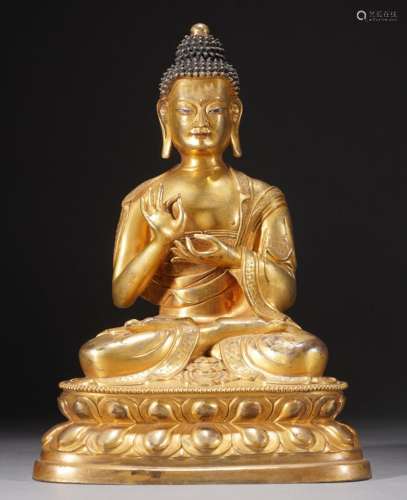 Antique 17/18th C. Gilt Bronze Figure of Shakyamuni Buddha