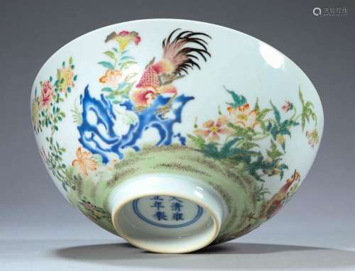 Chinese Famille Rose Roosters Bowl