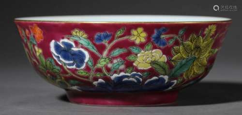 Chinese Qing Famille Rose Red Ground Bowl