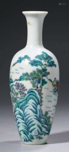 Chinese Qing Doucai character and Landscape Bottle Vase