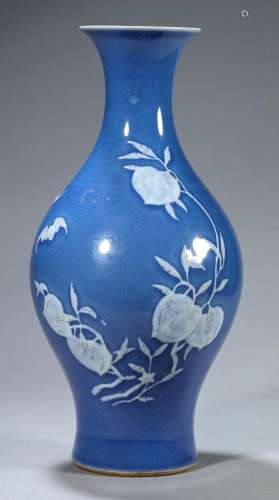 Chinese Blue Glaze White Paste Peach Vase