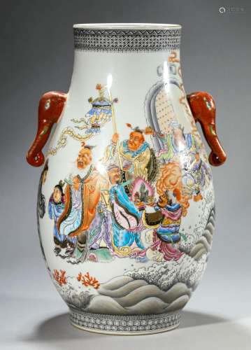 Chinese Minguo Famille Rose Figure with Poetry Elephant Ear ...