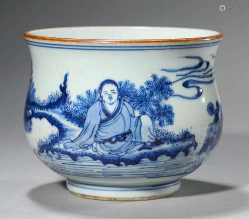 Chinese Ming Blue and White landscape figures Jar