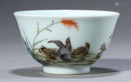Chinese Minguo Famille Rose Flower and Bird Poetry Bowl