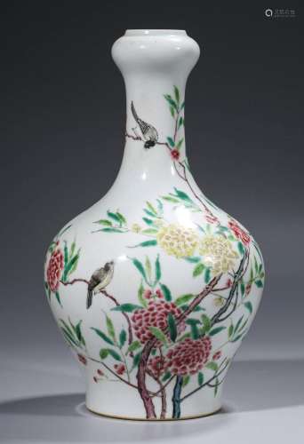 Chinese Famille Rose Flower and bird garlic bottle