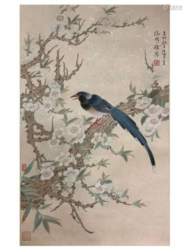 Ren Zhong Hanging Scroll of Flowers and Birds