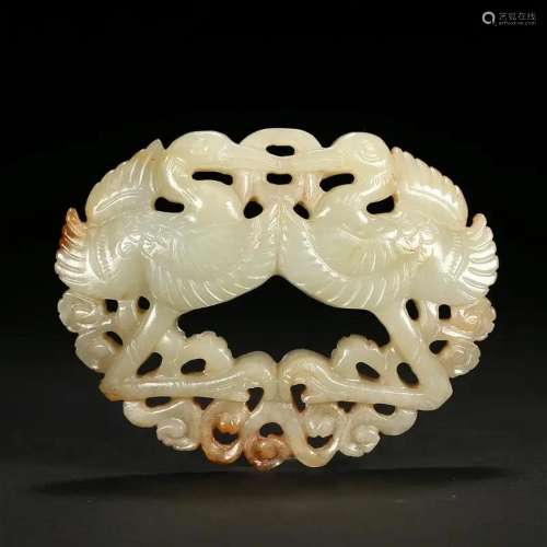 A WHITE JADE CARVED 'CRANE' PLAQUE