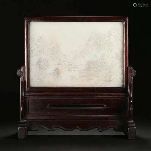 A WHITE JADE 'LANDSCAPE' TABLESCREEN