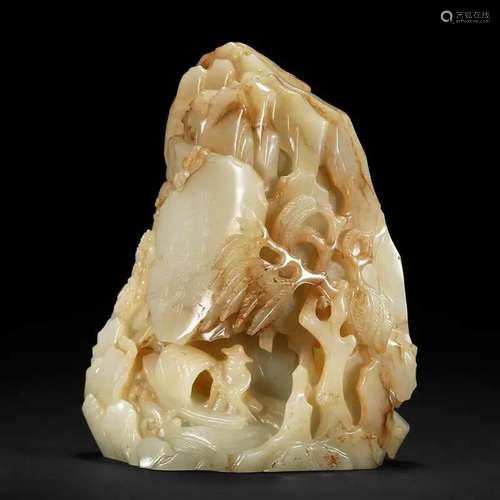 A WHITE JADE 'IMPERIAL POEM' INSCRIBED BOULDER