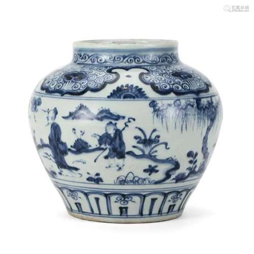 A BLUE AND WHITE 'LANDSCAPE' JAR