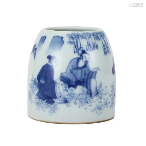 A BLUE AND WHITE 'FIGURE' WATER POT