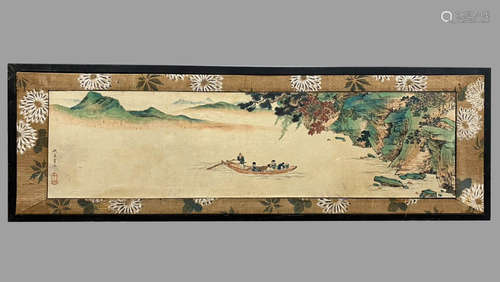 Qiu Ying's silk painting (landscape figure) frame